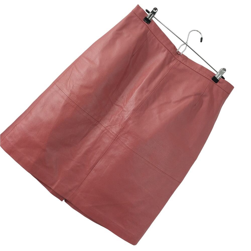 TERRY LEWIS! FINE QUALITY GENUINE LEATHER PENCIL STYLE SKIRT CORAL/MELON! SZ 18P